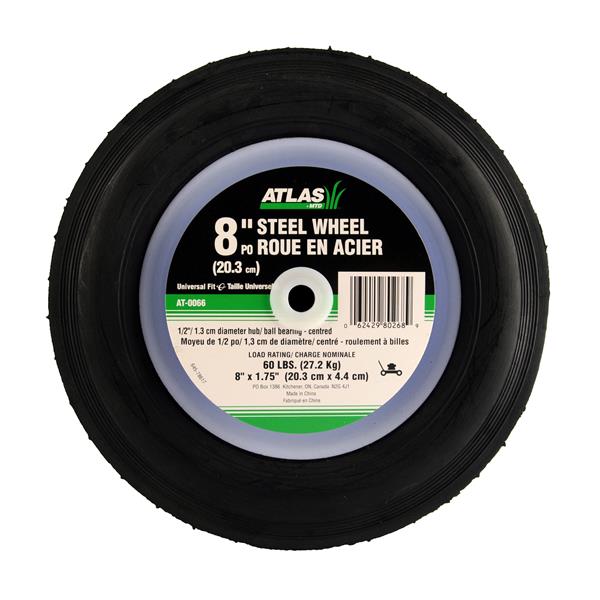 Atlas Replacement Steel Lawn Mower Wheel - Centered Ball Bearing Hub - 8-in