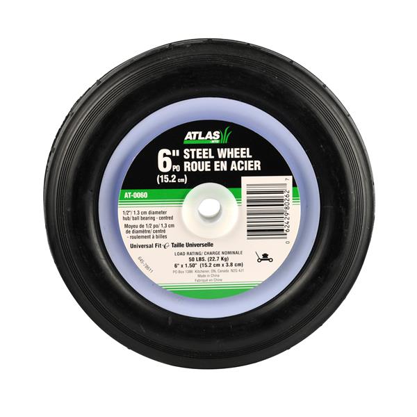 Atlas Replacement Steel Lawn Mower Wheel - Centered Ball Bearing Hub - 6-in