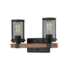 Millenium Lighting Mesa 2-Light Vanity Light - Matte Black/Wood Grain