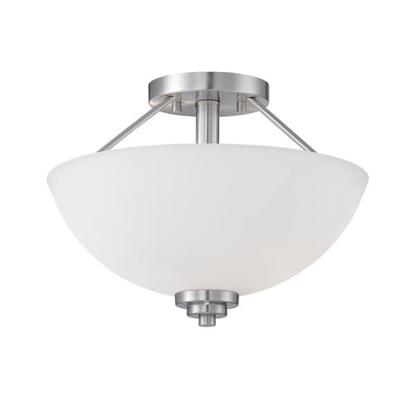 Millenium Lighting Durham Semi-Flush With Etched White Glass - 2 Lights - Satin Nickel