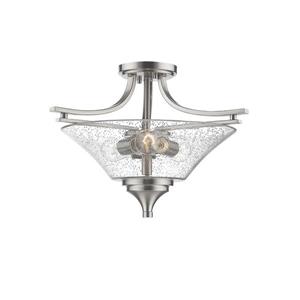 Millenium Lighting Natalie Semi-Flush Mount Light With Clear Seeded Glass - 3 Lights - Satin Nickel