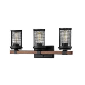 Millenium Lighting Mesa 3-Light Vanity Light - Matte Black/Wood Grain