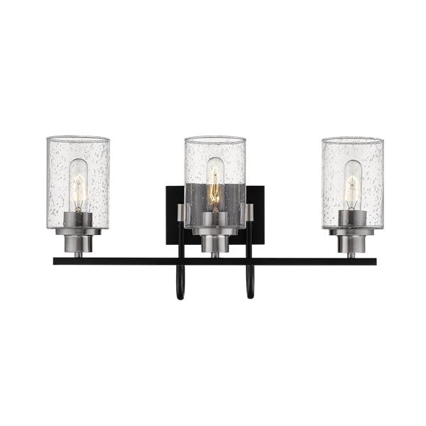 Millenium Lighting Clifton  3-Light Vanity Light With Clear Glass - Black/Brushed Nickel