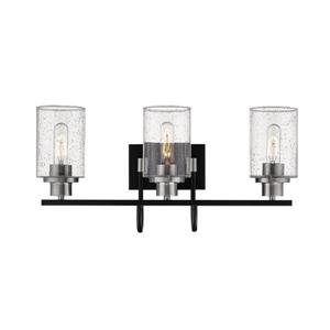 Millenium Lighting Clifton  3-Light Vanity Light With Clear Glass - Black/Brushed Nickel