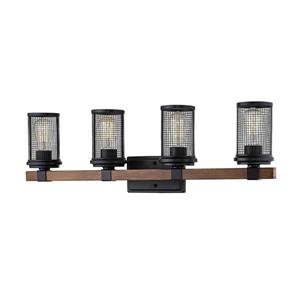Millenium Lighting Mesa 4-Light Vanity Light - Matte Black/Wood Grain