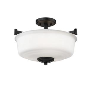 Millenium Lighting Burbank Semi-Flush Mount Light With Etched White Glass - 3 Lights - Matte Black