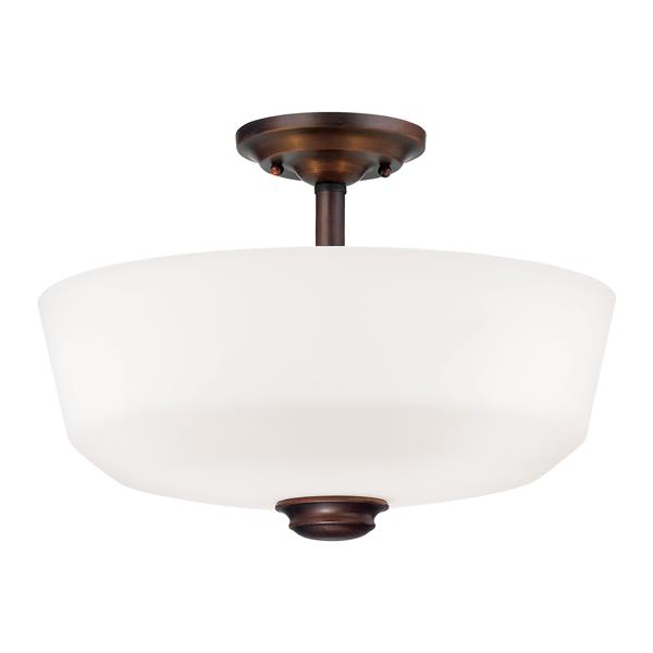 Millenium Lighting Cimmaron Semi-Flush Mount Light With Etched White Glass - 2 Lights - Rubbed Bronze