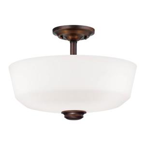 Millenium Lighting Cimmaron Semi-Flush Mount Light With Etched White Glass - 2 Lights - Rubbed Bronze