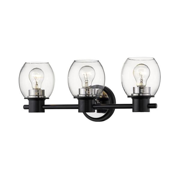 Millenium Lighting 3-Light Vanity Light With Clear Glass - Matte Black/Polished Nickel