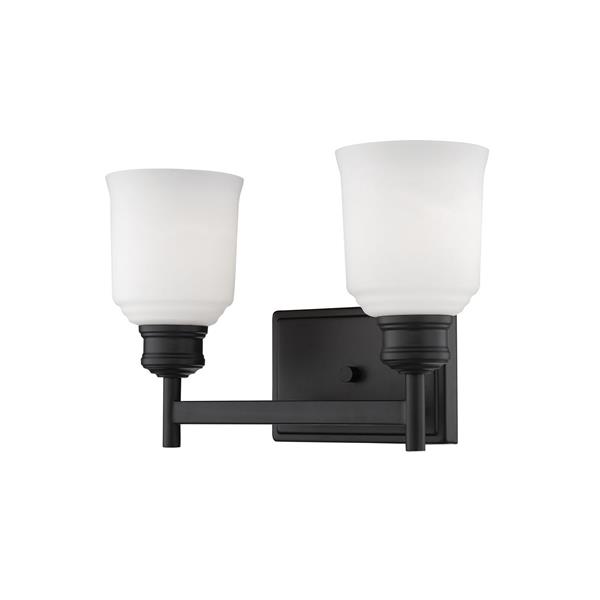 Millenium Lighting Burbank 2-Light Vanity Light With Etched White Glass - Matte Black