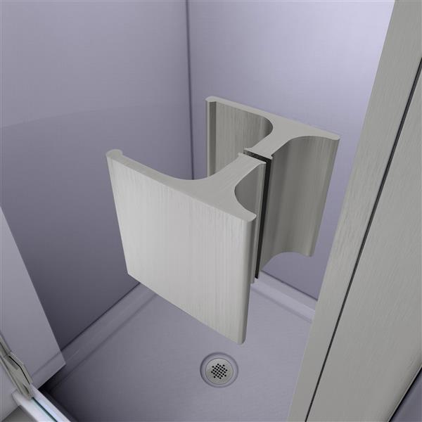 Lumen 6mm Shower Kit 36 x 36 x 74 3/4 Hinged 6mm Shower Door in Brushed Nickel with White Acrylic Base