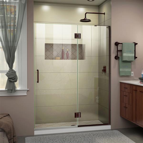 DreamLine Frameless Hinged Tub/Shower Door - 53-in - Bronze