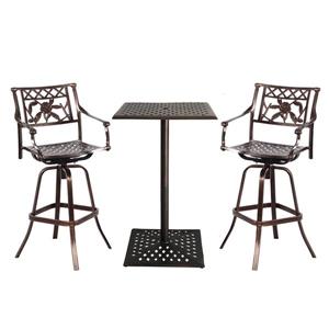 Oakland Living Rose Outdoor Bistro Set - Antique Bronze - Set of 3