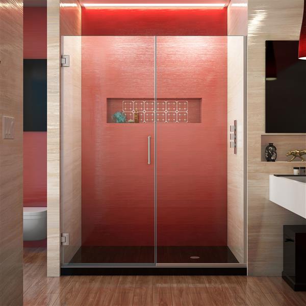 Porte de douche sans cadre Unidoor Plus de DreamLine, 59.5 po x 72 po, nickel brossé