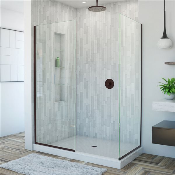 Porte de douche Linea de DreamLine, sans cadre, 34 po x 72 po, bronze huilé