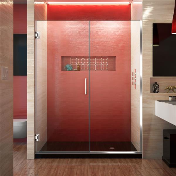 DreamLine Unidoor Plus Shower Door - Clear Glass- 59.5-in - Chrome