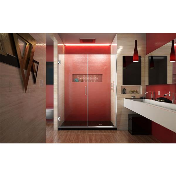 Unidoor Plus 58 1/2 - 59 x 72 Frameless Hinged Pivot Shower Door in Chrome with 10mm Tempered Glass
