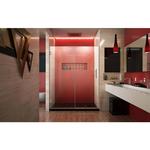 Unidoor Plus 60 1/2 - 61 x 72 Frameless Hinged Pivot Shower Door in Brushed Nickel with 10mm Tempered Glass