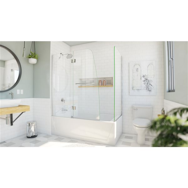 Porte de baignoire en verre Aqua de DreamLine, 56 po x 58 po, chrome