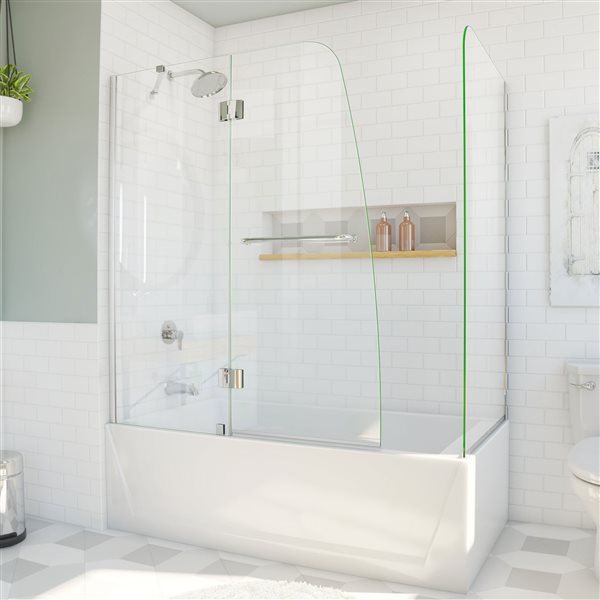 Porte de baignoire en verre Aqua de DreamLine, 56 po x 58 po, chrome