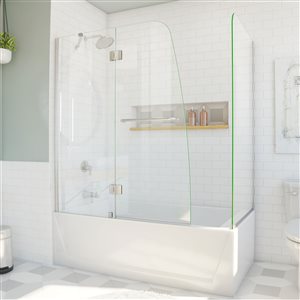 Porte de baignoire sans cadre Aqua de DreamLine, 56 po x 58 po, nickel brossé