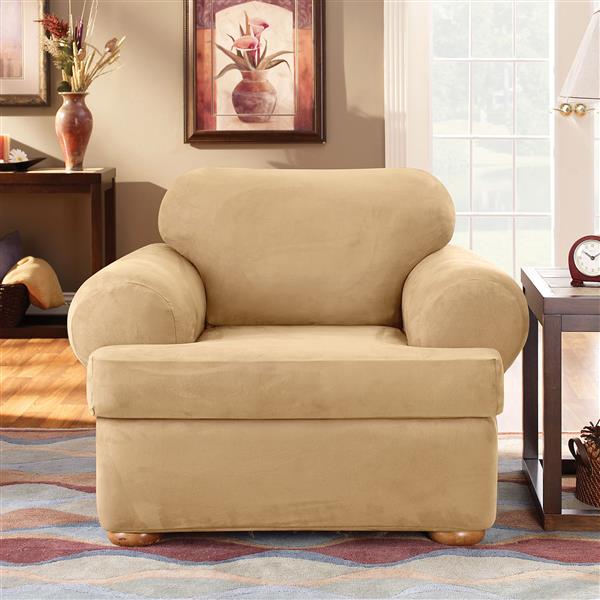 Surefit Sure Fit Stretch Suede Chair, Sure Fit Stretch Suede 2 Piece T Cushion Sofa Slipcover