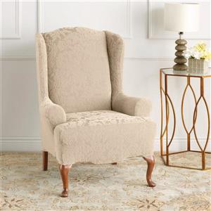 Sure Fit Jacquard Damask Wing Chair Cover - 29-in x 42-in - Oyster