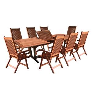Ens. de table à manger d'extérieur extensible Malibu de Vifah, bois dur, 9 mcx