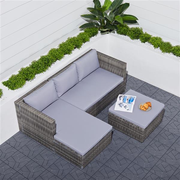 Vifah Gray Daytona Vintage Cushioned Wicker Sectional Sofa - 3 pcs