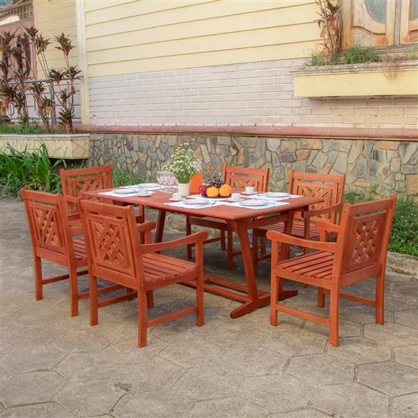 Vifah Malibu Outdoor Wood Wood Extendable Table Dining Set 7 Pcs V232set45 Rona