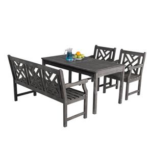 Ensemble de table à dîner pour patio Malibu de Vifah avec bancs, 4 mcx