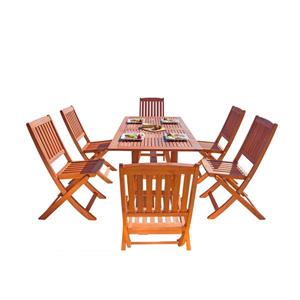 Vifah Malibu Wood Dining Set Curvy Leg Table & Folding Chairs - 7-pcs