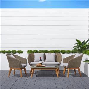 Ensemble de conversation en osier et bois rustique Grayton de Vifah, 4 mcx