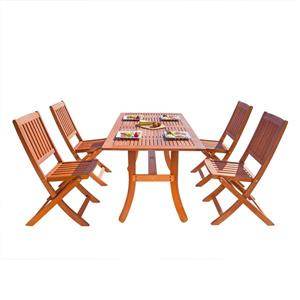 Vifah Malibu Wood Dining Set Curvy Leg Table & Folding Chairs - 5-pcs