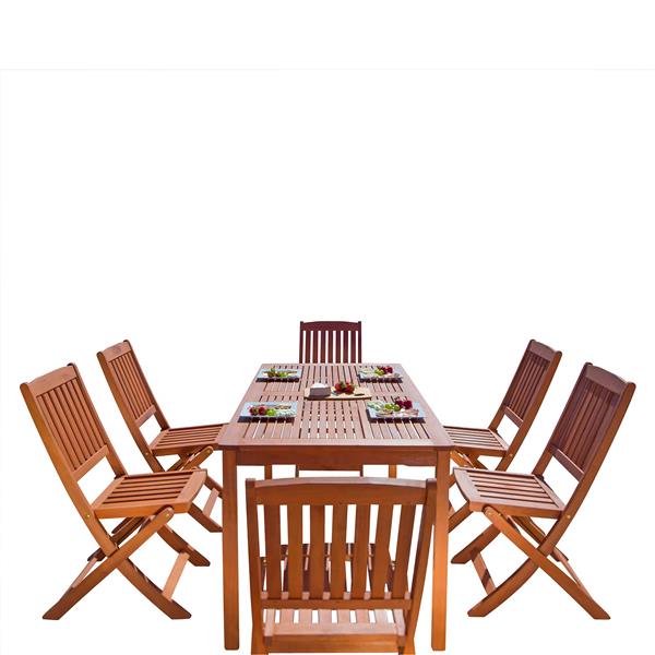 Vifah Malibu Outdoor Wood Dining Set, Folding Chairs Patio Dining Set