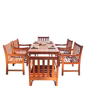 Ensemble de table à manger pour l'extérieur Malibu de Vifah, bois dur, 7 pièces