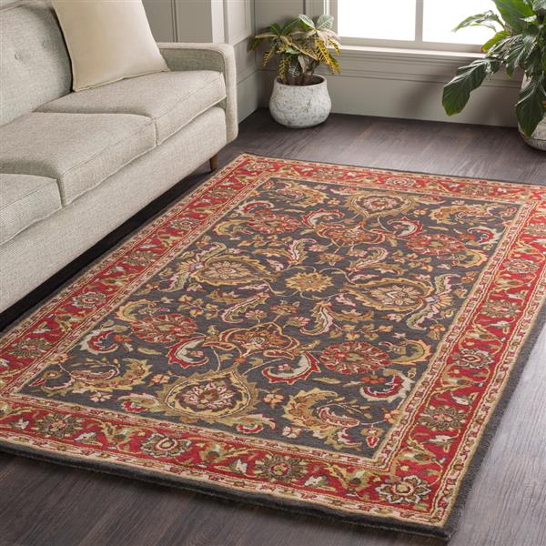 Surya Middleton Traditional Area Rug - 9-ft x 13-ft - Rectangular - Charcoal/Red