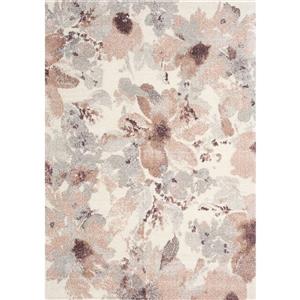 Tapis Sable de Kalora, motif floral, 5, 25 pi x 7, 58 pi, crème