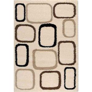 Tapis Shaggy de Kalora, géométrie carrée, 5, 25 pi x 7, 58 pi, crème