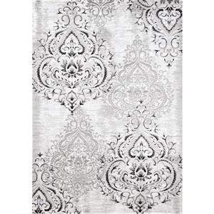 Tapis Platinum de Kalora, motif damassé, 7, 8 pi x 10, 5 pi, blanc
