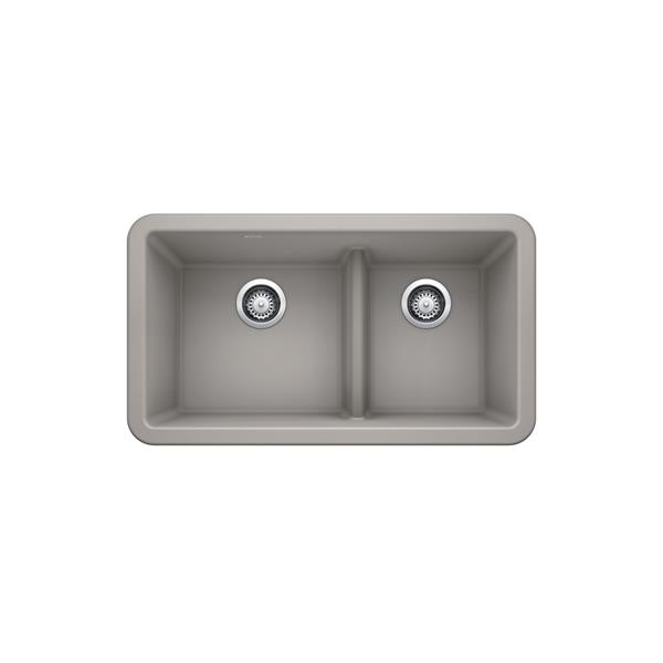 BLANCO Ikon Double Bowl Farmhouse Sink - 33-in - Concrete Grey