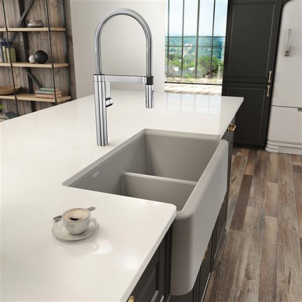 BLANCO Ikon Double Bowl Farmhouse Sink - 33-in - Concrete Grey