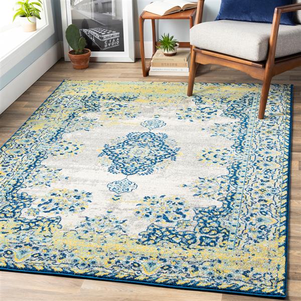 Surya Harput Updated Traditional Area Rug - 5-ft 3-in x 7-ft 3-in - Rectangular - Navy/Yellow