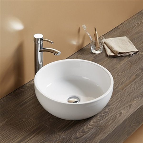 American Imaginations Vessel Bathroom Sink - Round Shape - 16.14-in x 16.14-in - White