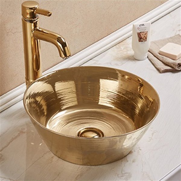 American Imaginations Round Vessel Bathroom Sink - 15.94-in - Gold