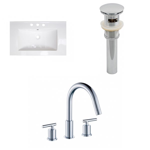 American Imaginations Roxy Bathroom Vanity Top Set - Single Sink - 3-Hole Faucet - 32-in - White Ceramic