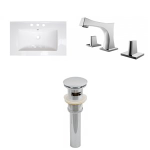Ensemble lavabo simple Roxy d'American Imaginations, robinet et drain, 32 po x 18,25 po, blanc