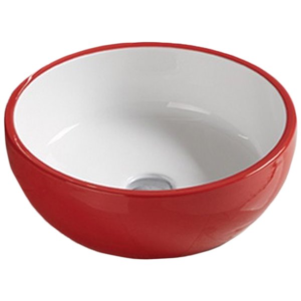 American Imaginations Vessel Bathroom Sink - Round Shape - 16.14-in - Red/White