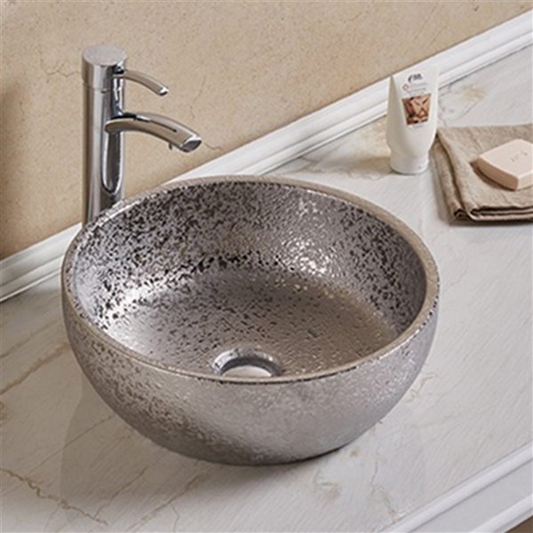 American Imaginations Vessel Bathroom Sink - Round Shape - 16.14-in - Silver