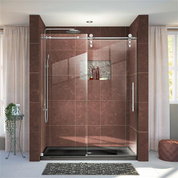 Porte de douche Enigma-Z de DreamLine, design sans cadre, 56-60 po, acier inoxydable poli